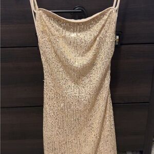 Gold Sequin Cowl Neck Slip Dress